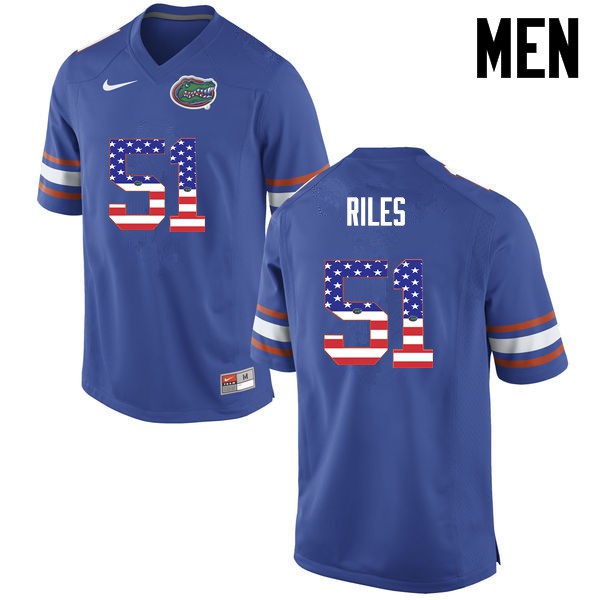 Florida Gators Men #51 Antonio Riles College Football USA Flag Fashion Blue